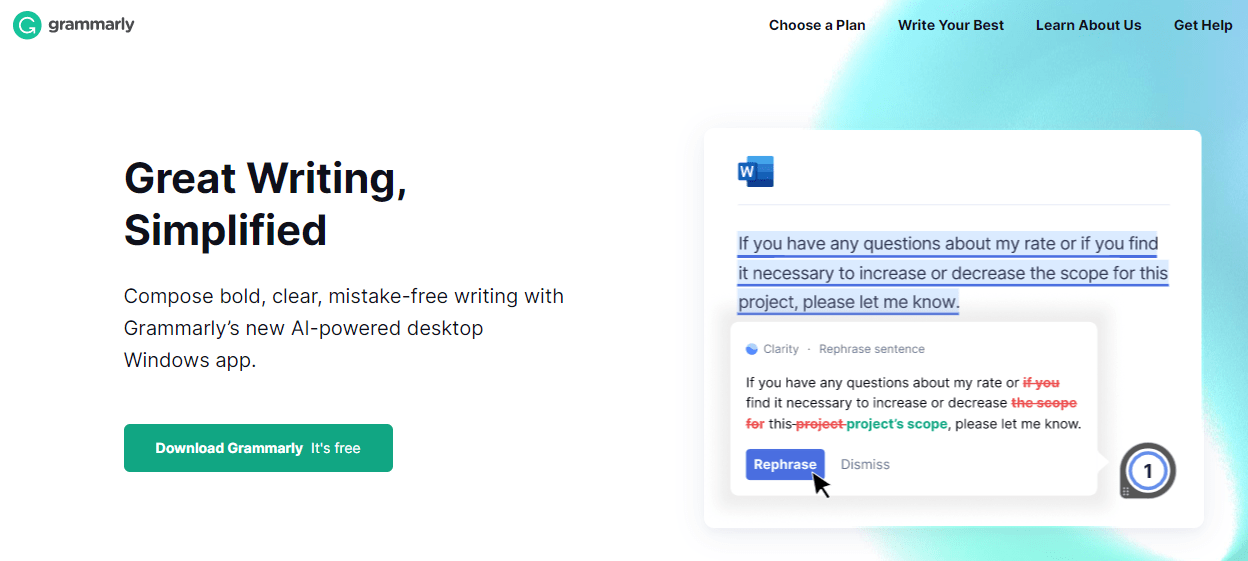 Startseite von Grammarly